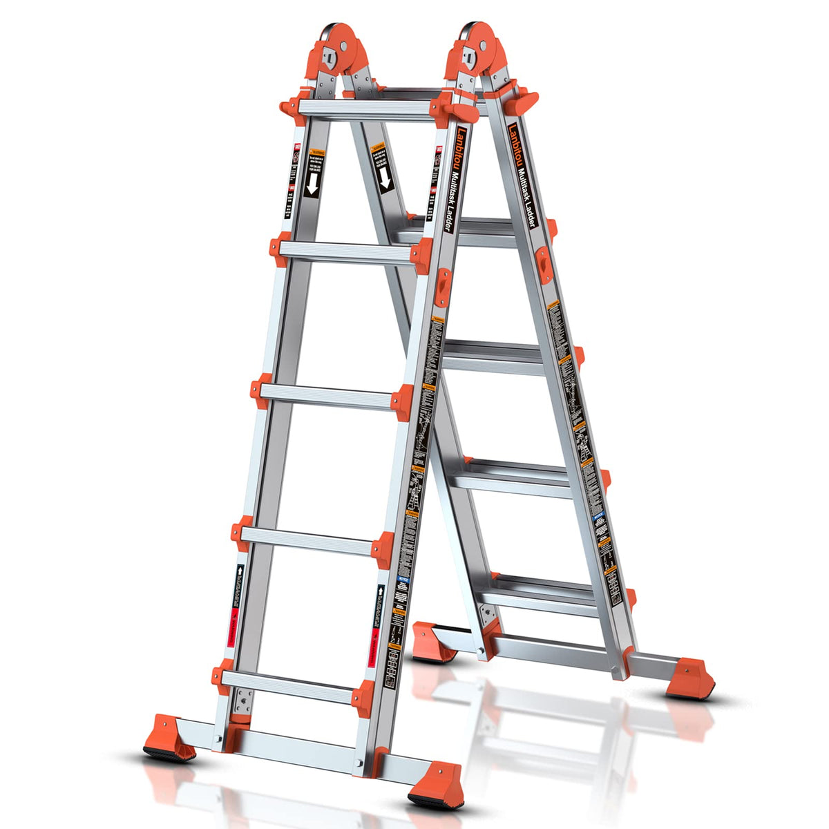 LANBITOU ladder in A-frame extended configuration for rooftop maintenance.