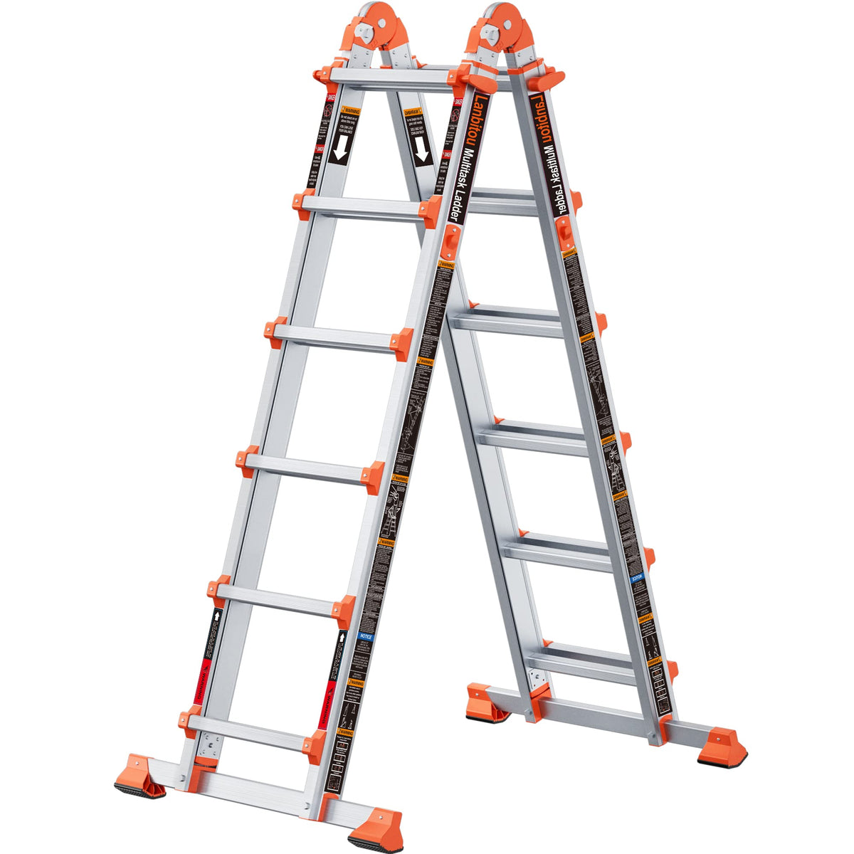 LANBITOU ladder extension in 6-step mode for tall reach tasks.