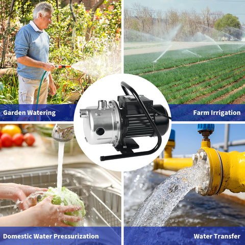 LANCHEZ shallow well pump in use for water transfer tasks.