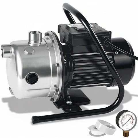 LANCHEZ shallow well pump front view highlights its power for lawn irrigation.
