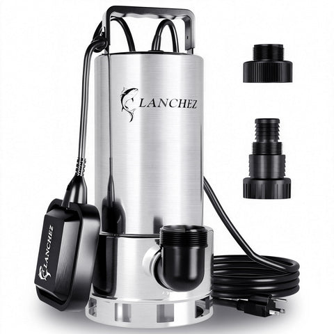 LANCHEZ sump pump with stainless steel casing delivers rapid water removal.