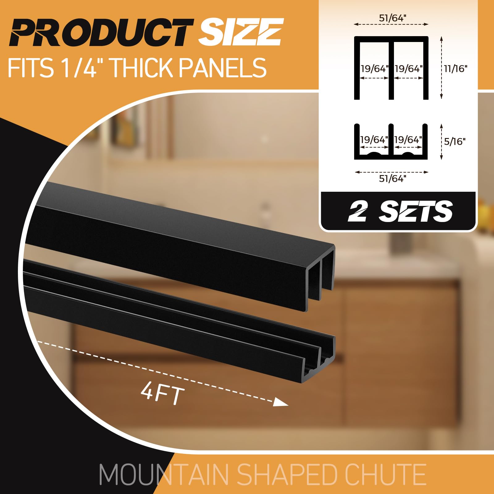 Landical lower track, 4ft black, supports stable glass panel operation