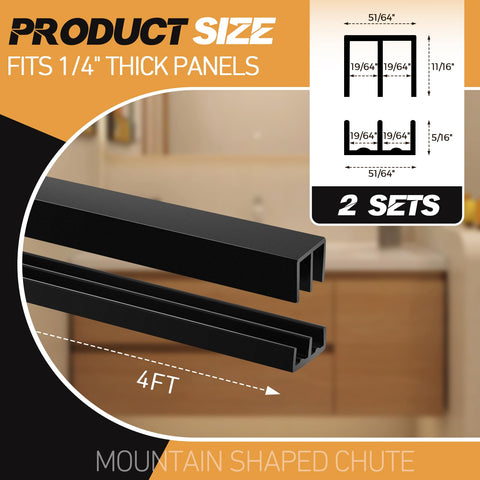 Landical lower track, 4ft black, supports stable glass panel operation