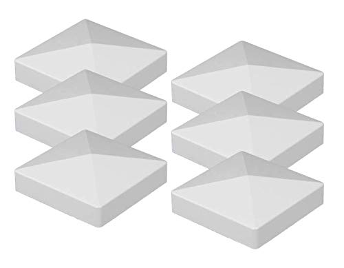 Landmark Products external pyramid post cap on a white vinyl post for durable outdoor fencing