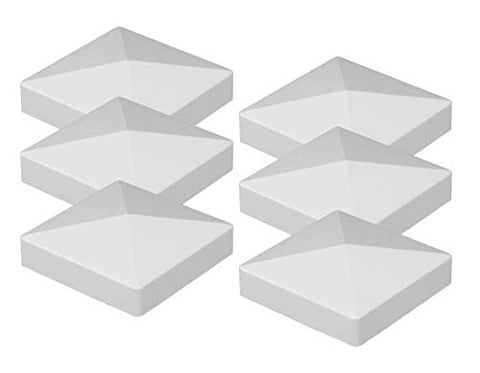 Landmark Products external pyramid post cap on a white vinyl post for durable outdoor fencing