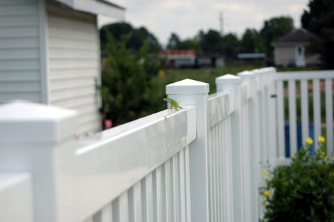 Landmark 5x5 white post cap with pyramid design boosts weather resistance and curb appeal