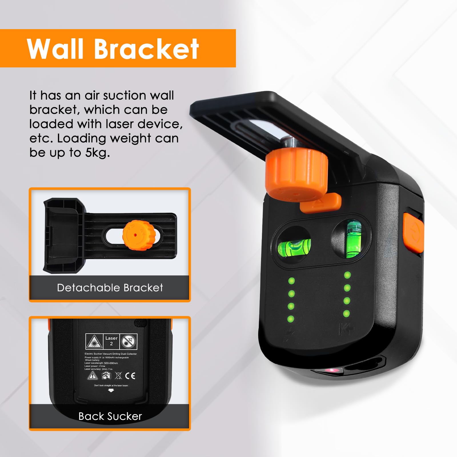 Landtek Laser Leveler strong suction capacity aids quick, stable positioning on walls.