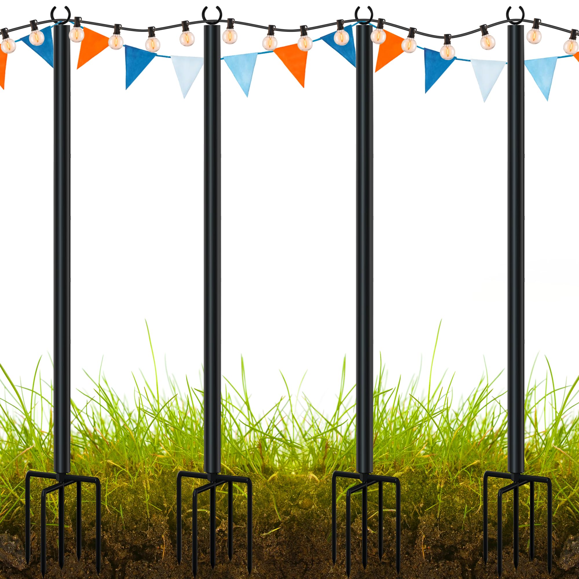 LAND·VOI metal string light poles for outdoor assembly, quick setup for patios and yards.
