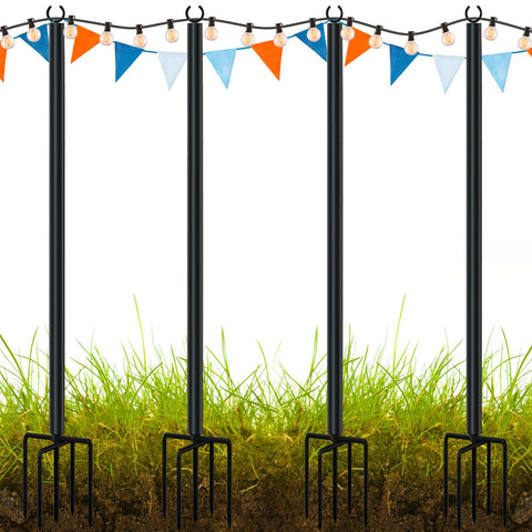 LAND·VOI metal string light poles for outdoor assembly, quick setup for patios and yards.