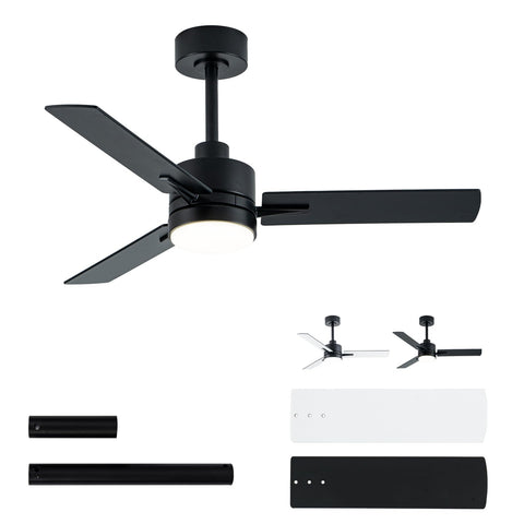 LANMEL 42'' black ceiling fan with lights, front view, ideal for living rooms