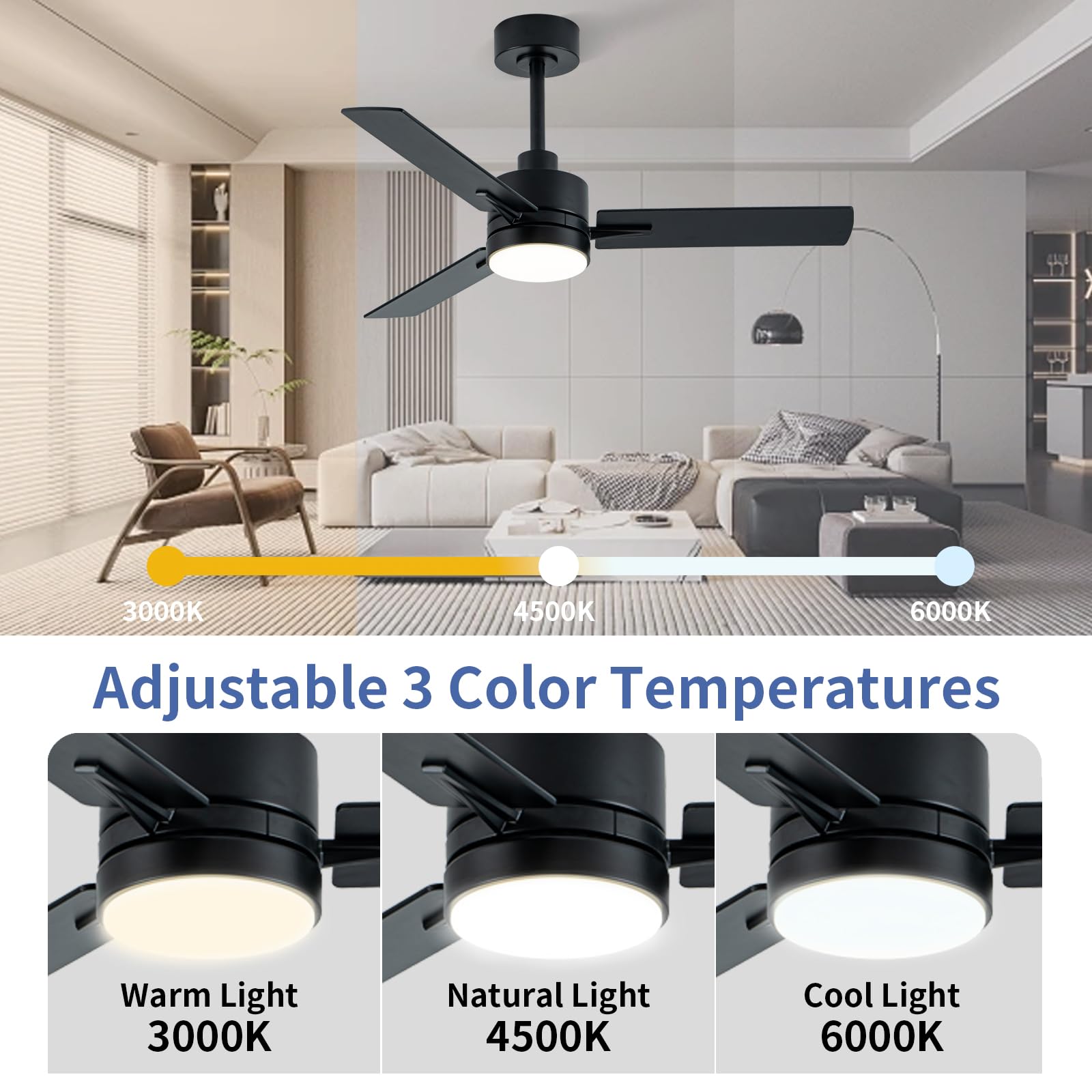 LANMEL 6-speed ceiling fan with light for indoor and outdoor spaces