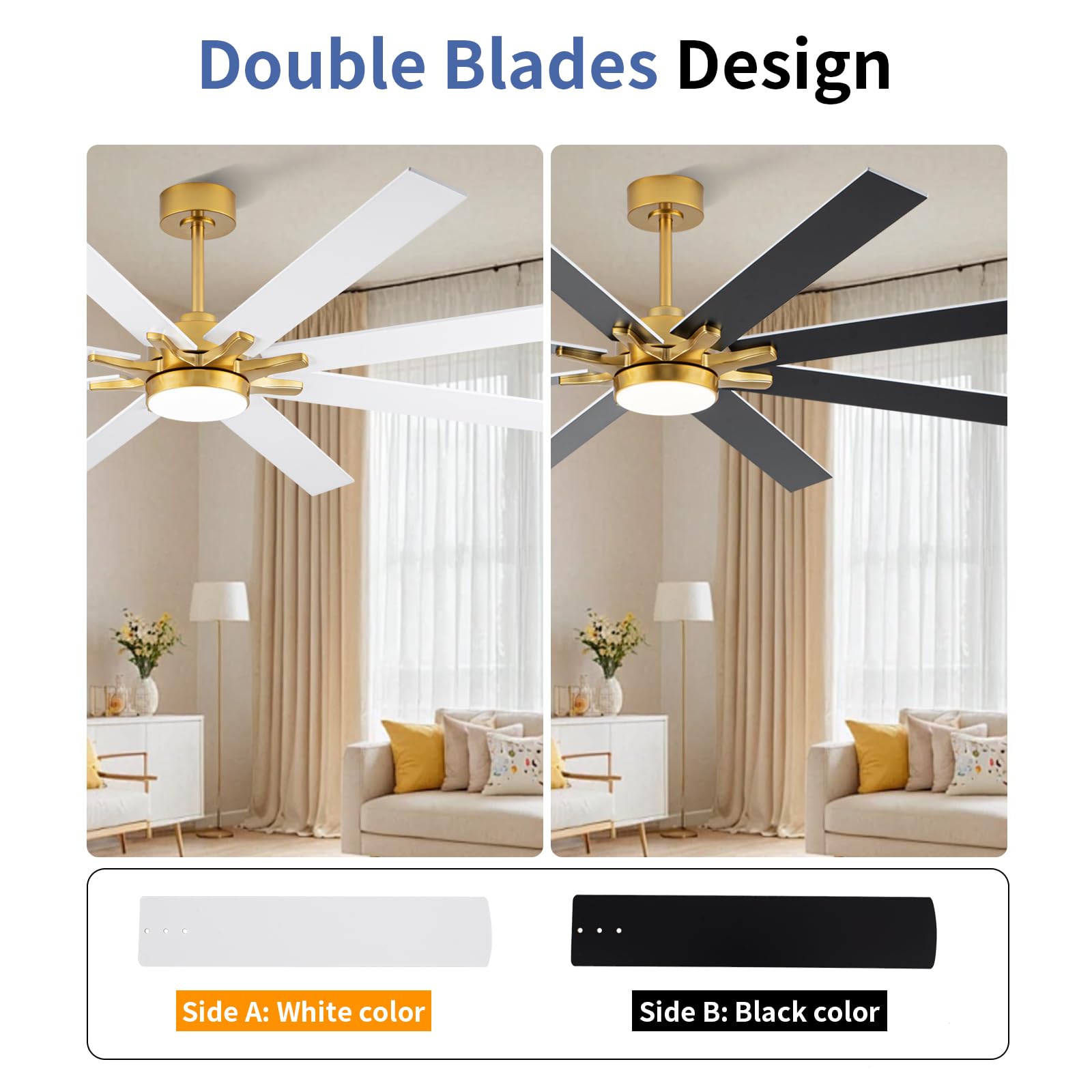LANMEL gold finish ceiling fan close-up showing elegant detail
