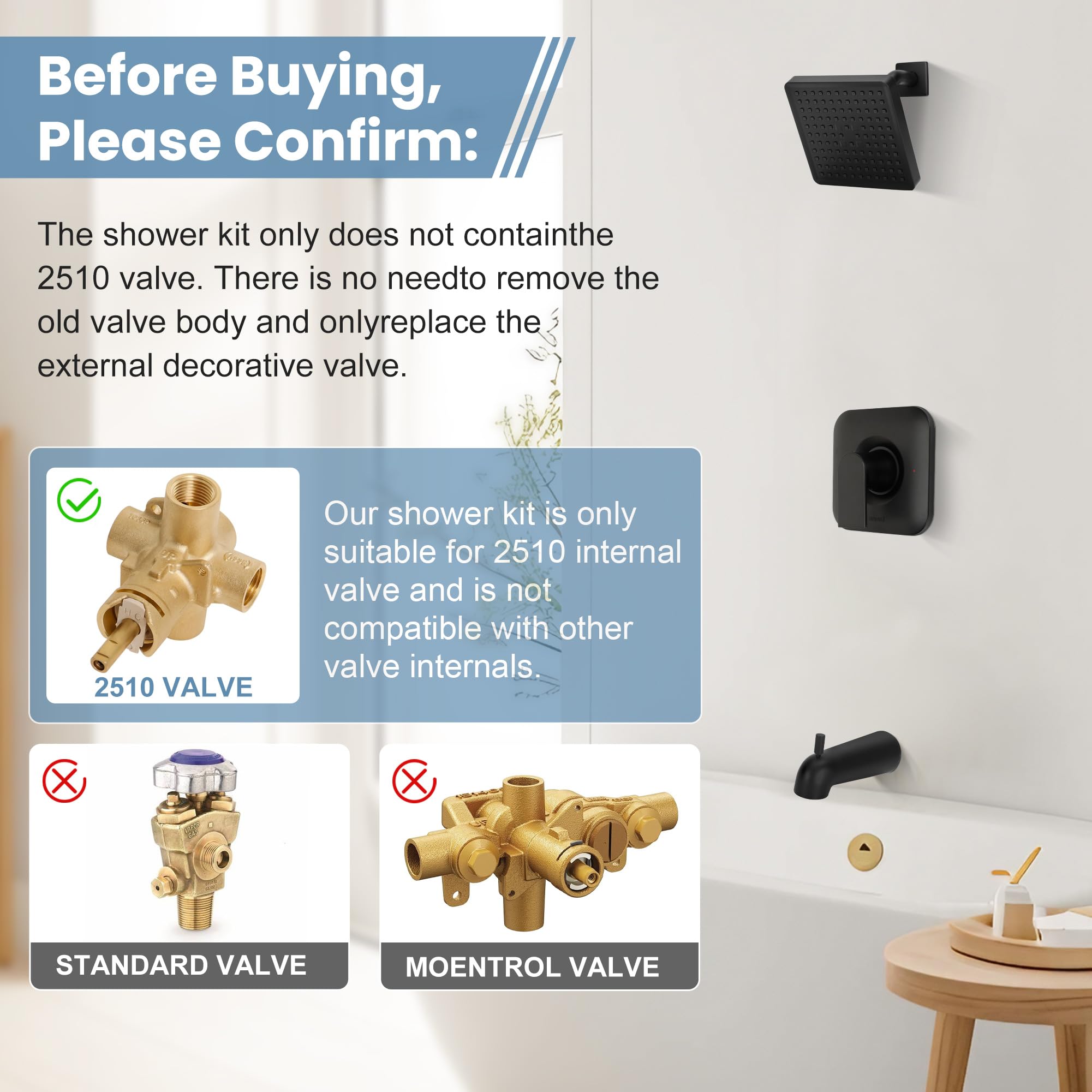 Lanmun Genta works with Moen 2510 series valves for simple upgrades.