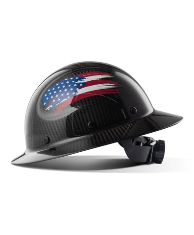 LANON Carbon Fiber Full Brim Hard Hat front view with American flag design for durable protection