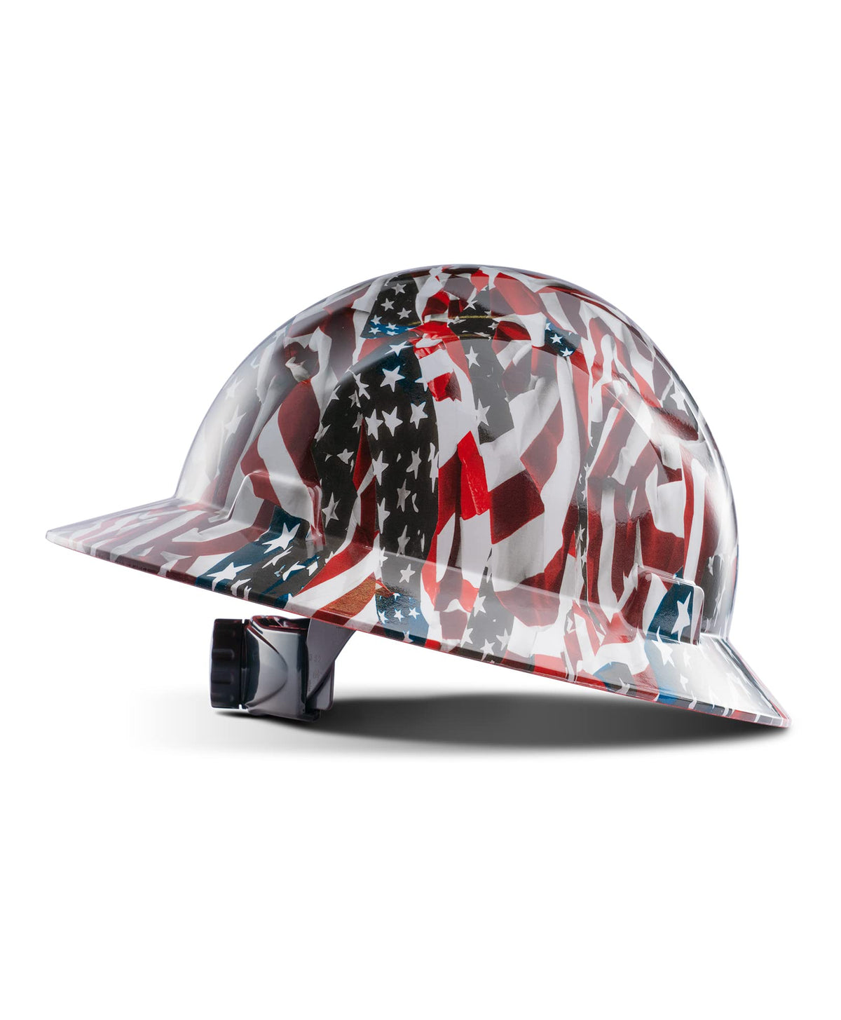 LANON full brim hard hat with American flag design shown on a worksite