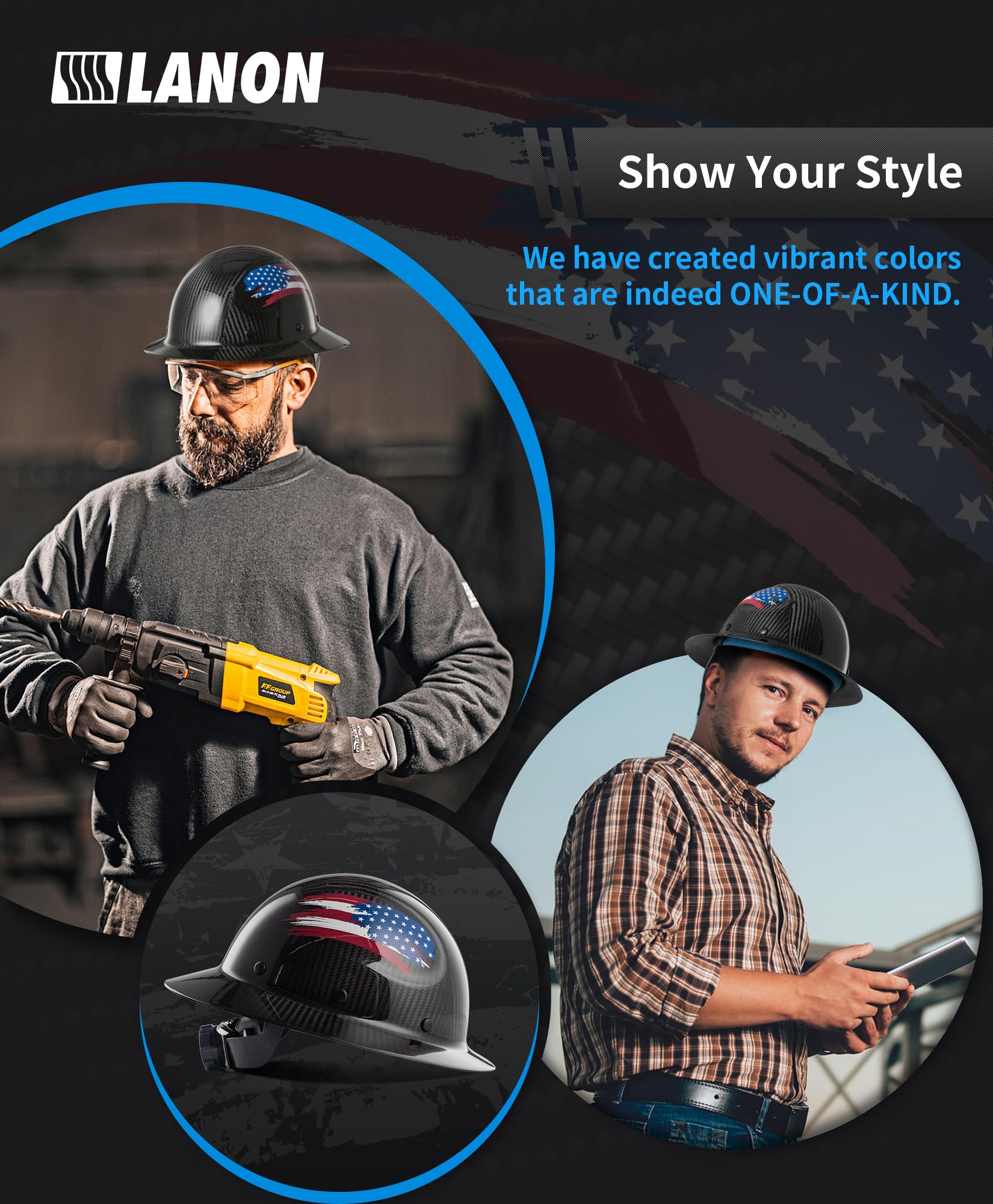 LANON hard hat 6-point suspension adjustable for easy sizing