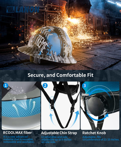 LANON blue pattern design safety helmet blends safety with style