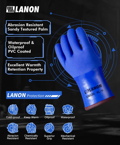 LANON PVC coated gloves back view showing rugged durability