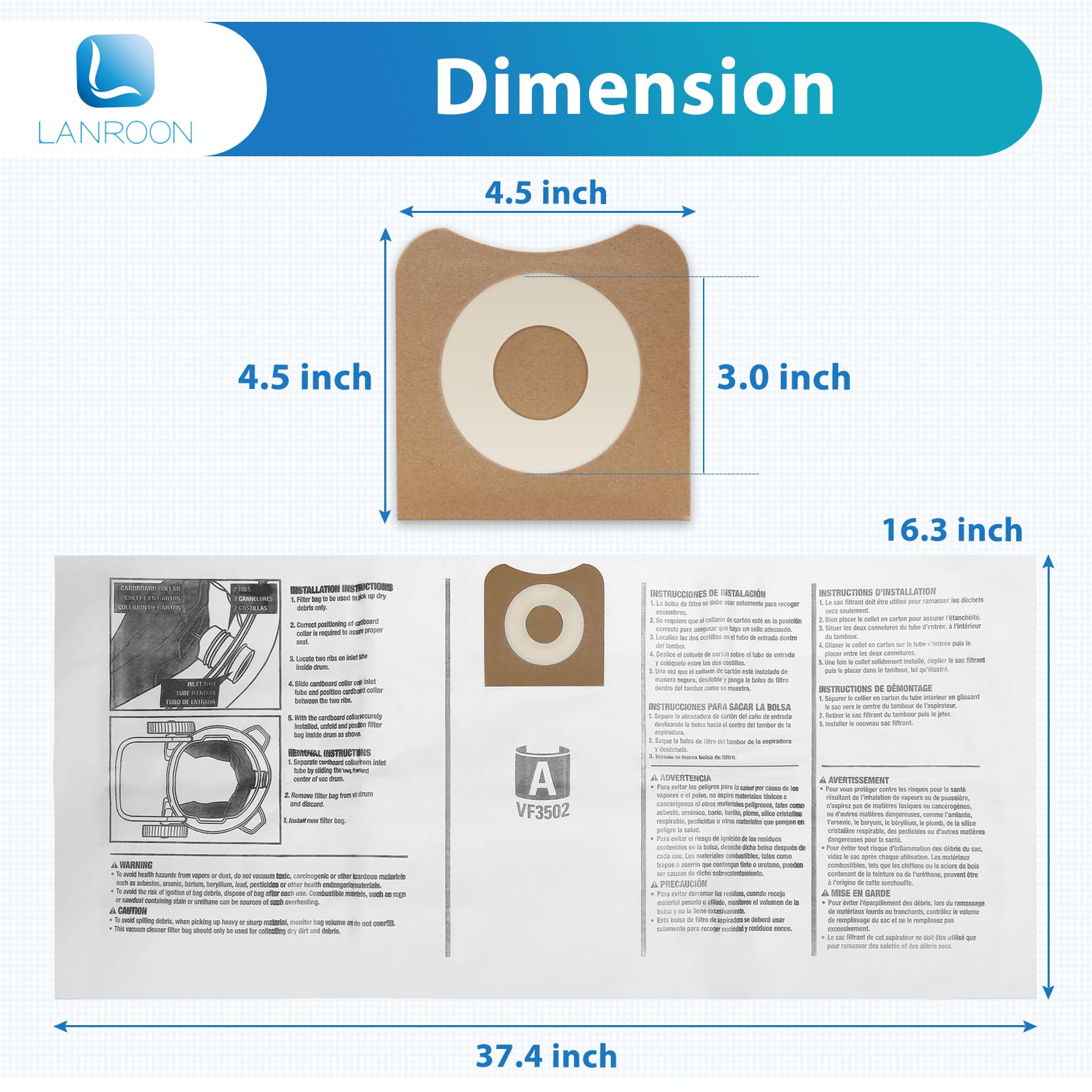 LANROON VF3502 compatibility label image confirms fit with Ridgid and Craftsman models