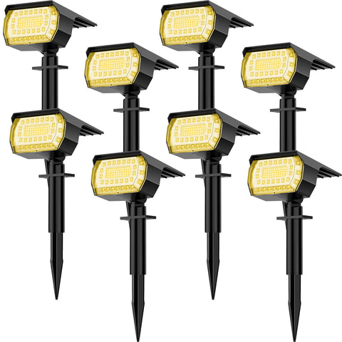 LANSOW solar spotlight with 76 LEDs for bright outdoor pathway lighting.