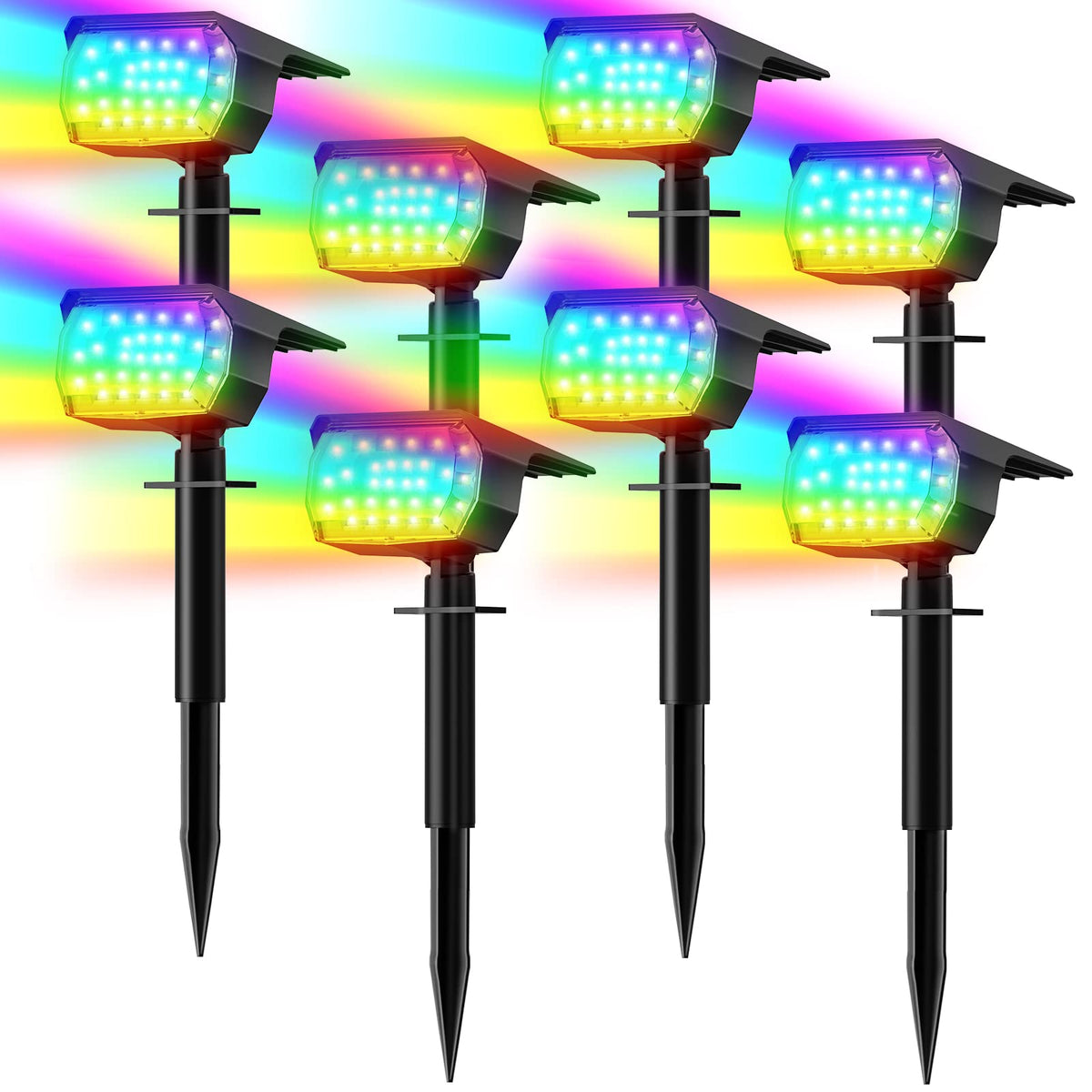 LANSOW solar spot light shows bright outdoor lighting across spaces