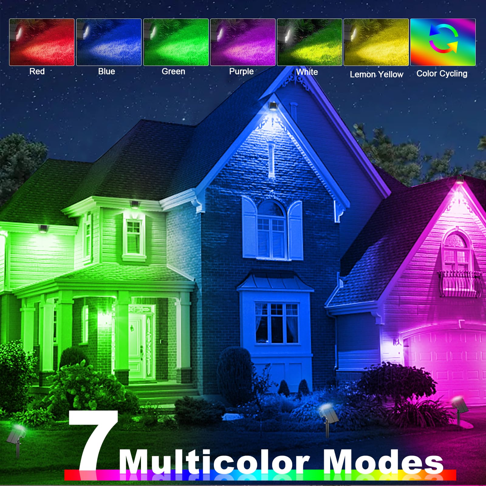 LANSOW solar spot light demonstrates color-changing modes for ambience