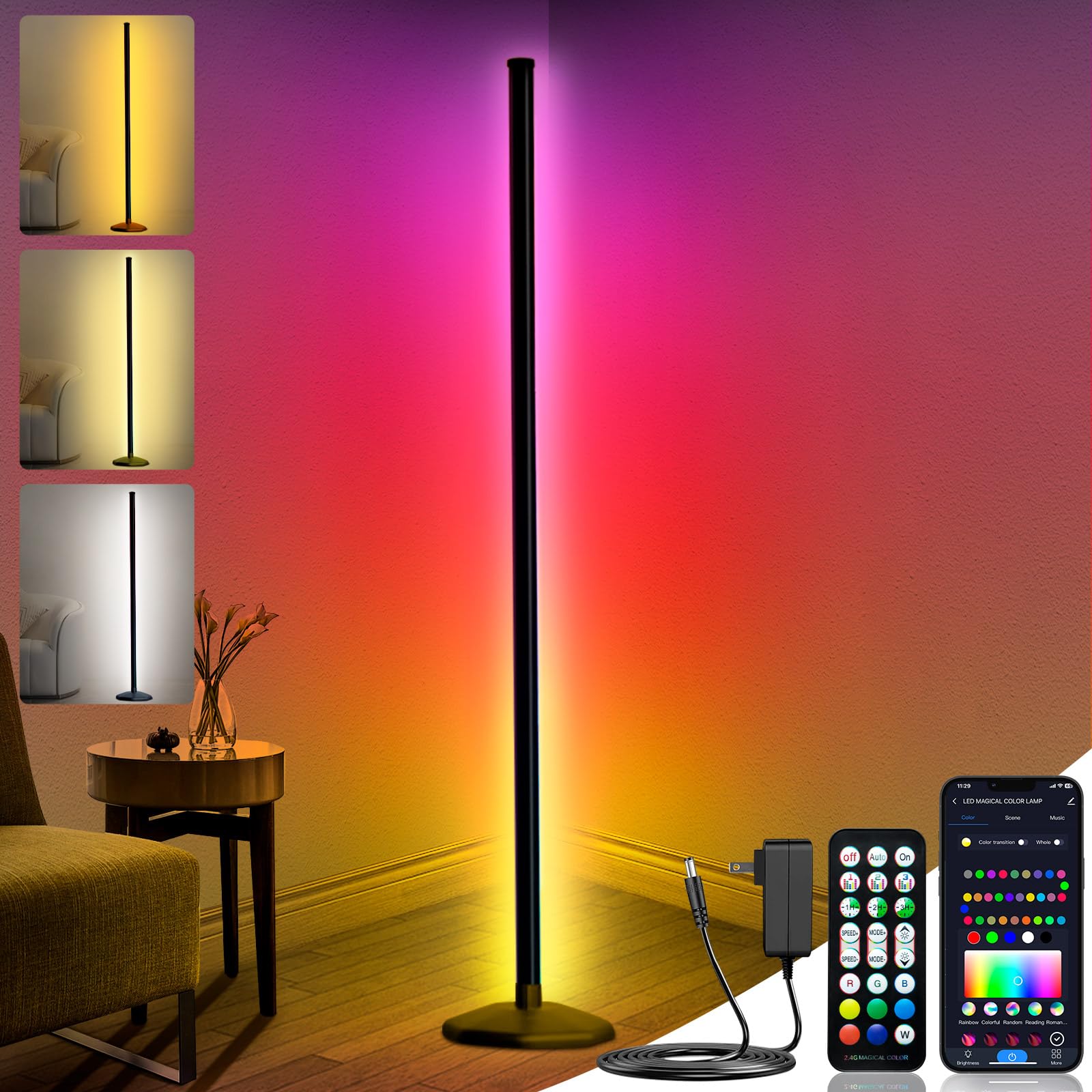 LanSuper Corner Floor Lamp shows 16 million RGB colors for customizable ambience