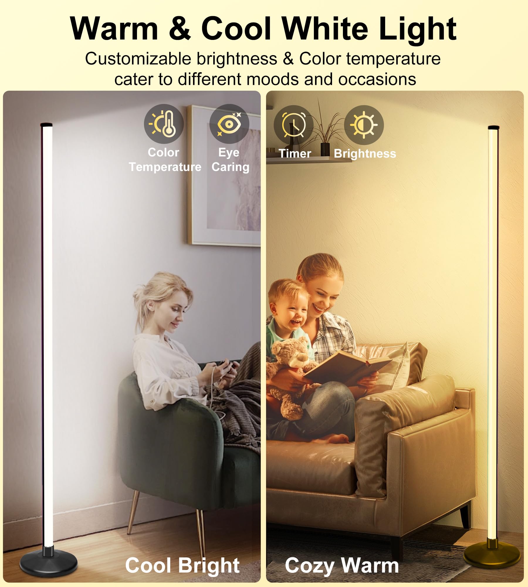 LanSuper Corner Floor Lamp provides warm and cool white light for reading