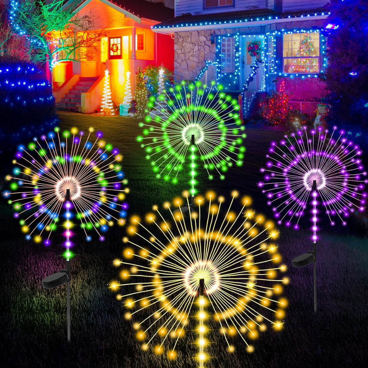 Lanthium 4-pack solar garden lights illuminate outdoor spaces for festive ambiance