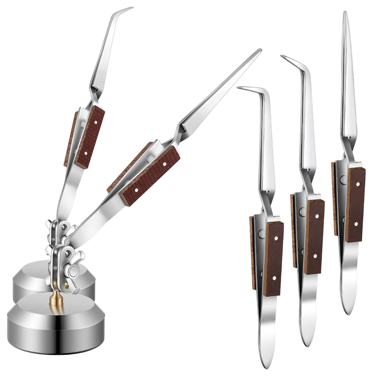 Lanties cross-lock tweezers with 360° rotation provide secure grip for delicate soldering tasks.