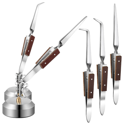 Lanties cross-lock tweezers with 360° rotation provide secure grip for delicate soldering tasks.