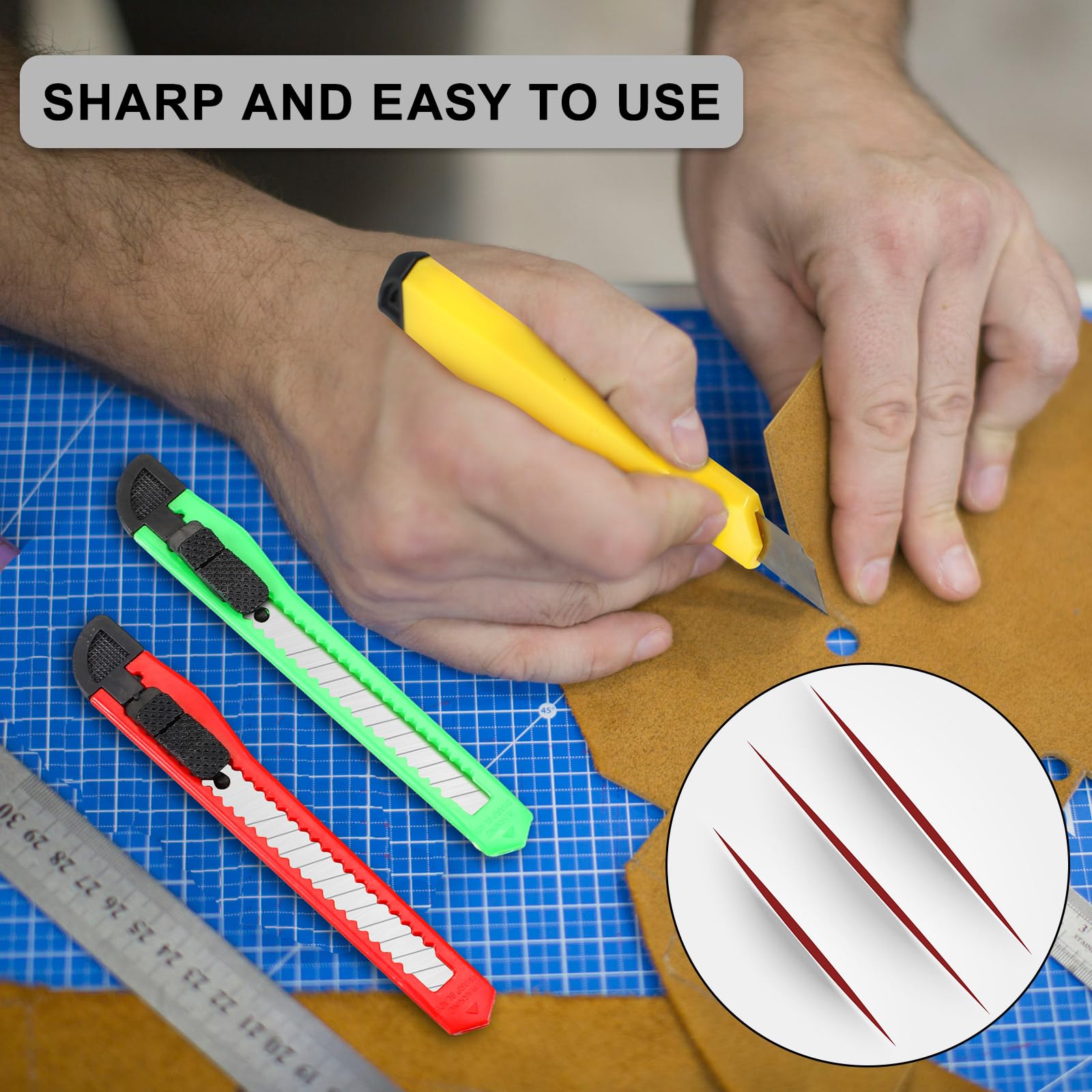 Lanties compact knife displays blade lock slider for safe storage after tasks.