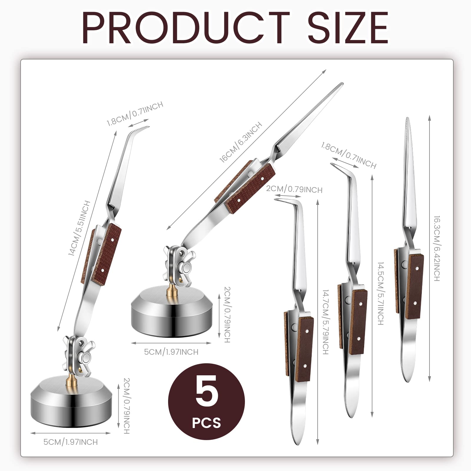 Lanties third hand tweezers with base 360° rotation aiding hands-free soldering.