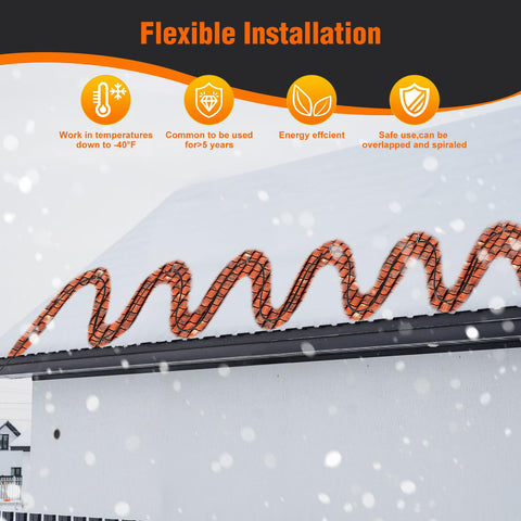 LantingMing heat tape installed along a roof gutter to prevent ice damming