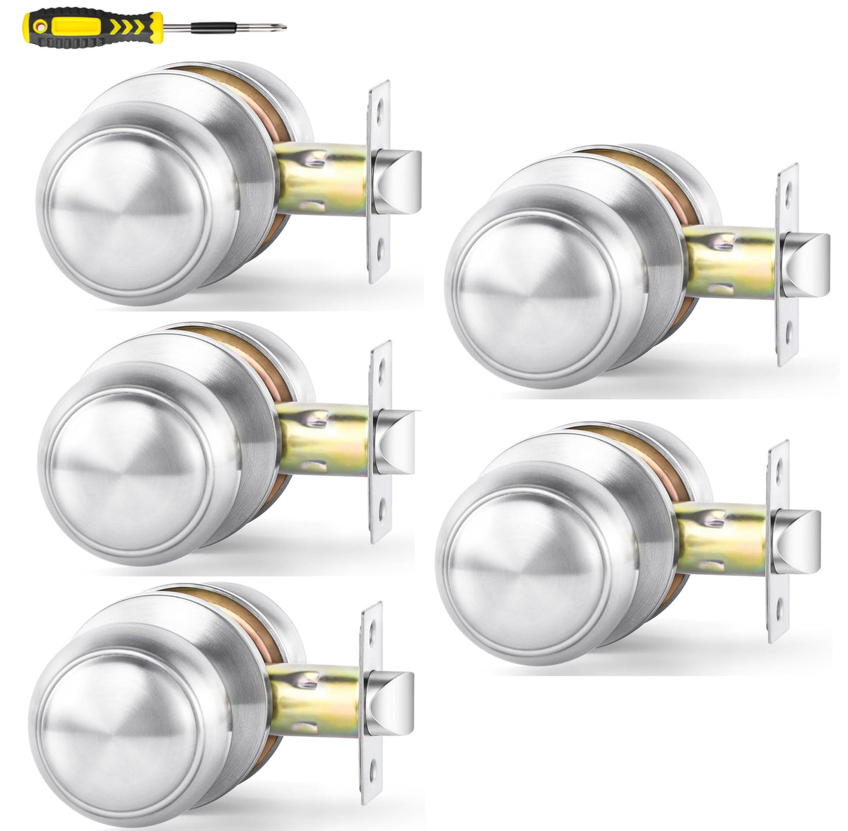 Lanwandeng 5-pack satin-nickel passage knobs closeup for smooth interior doors.