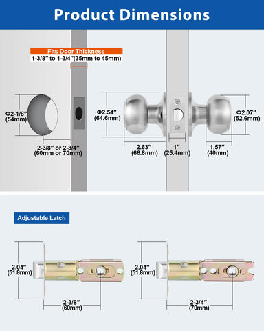 Lanwandeng adjustable latch backset 2-3/8 and 2-3/4 inch closeup.