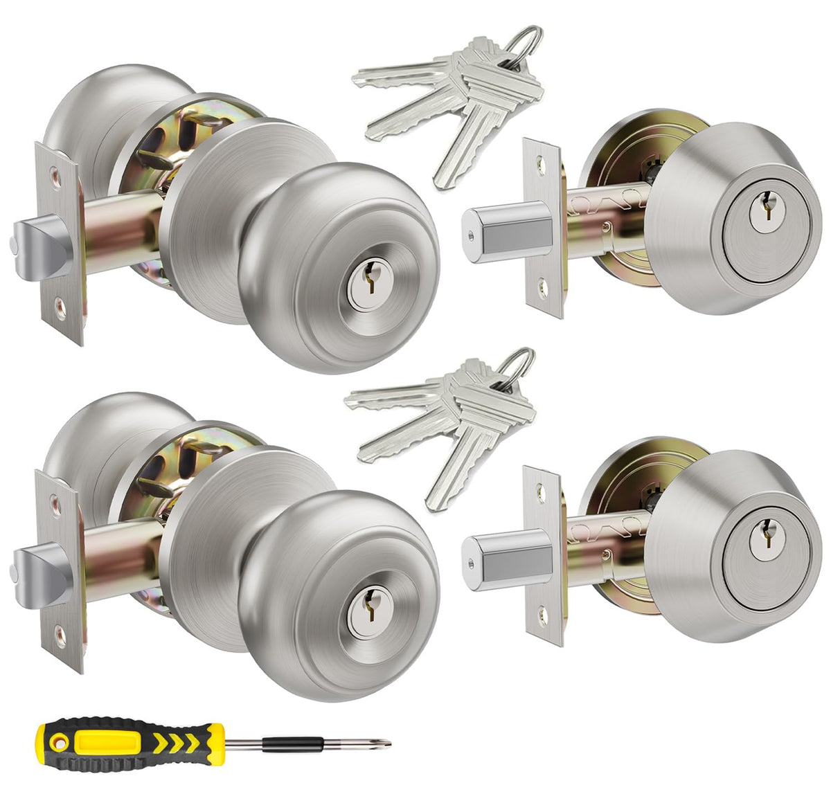Lanwandeng all-keyed-entry door knob set in satin nickel for convenient single-key access.