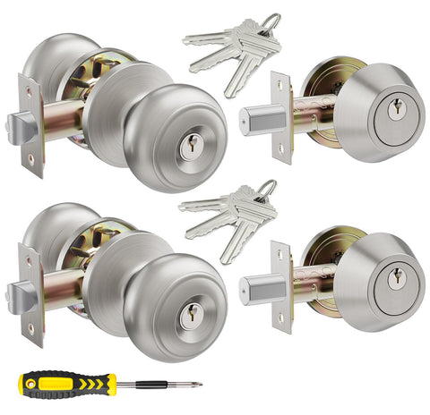 Lanwandeng all-keyed-entry door knob set in satin nickel for convenient single-key access.