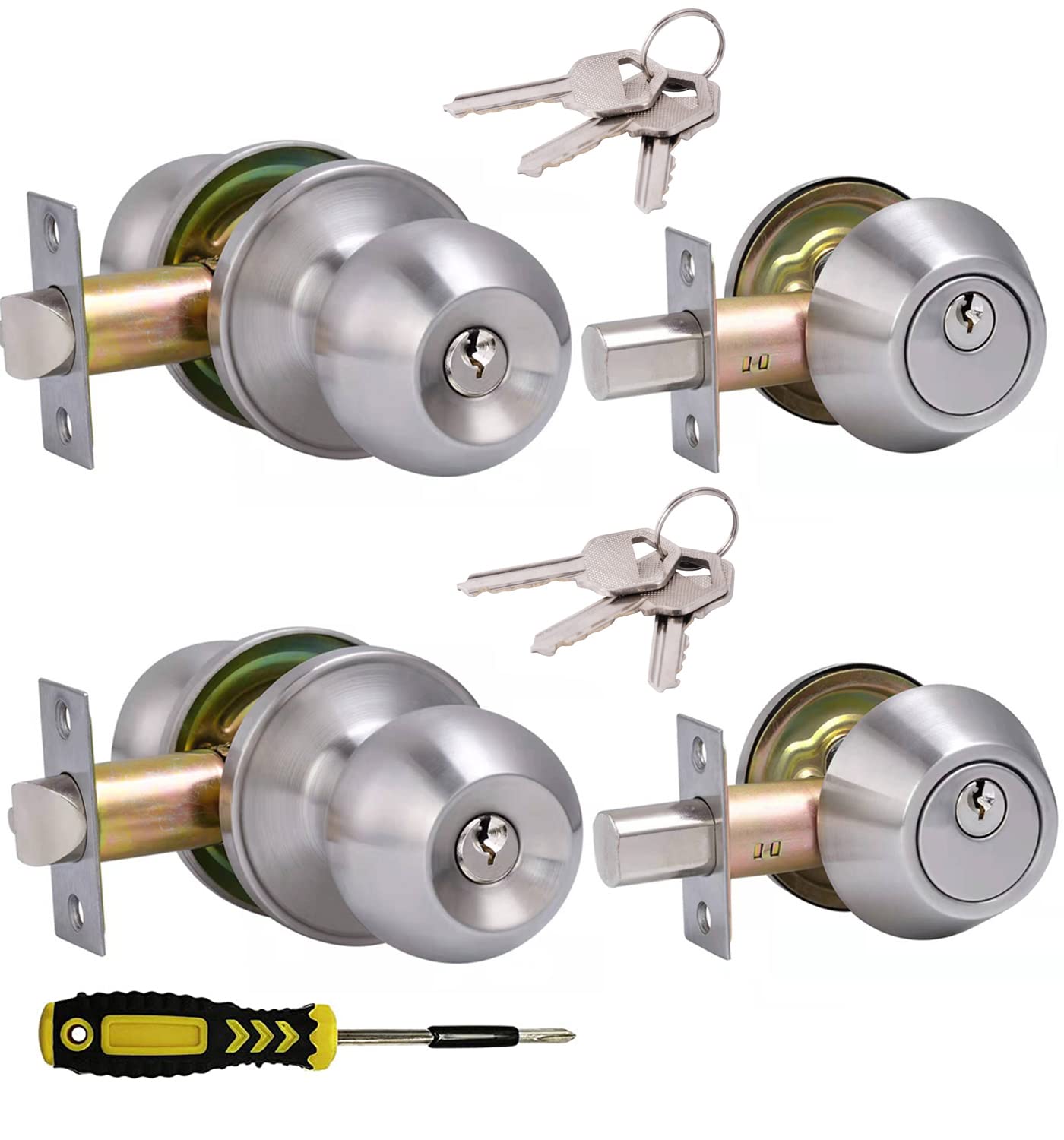 Lanwandeng keyed-alike entry knob and deadbolt set for simplified single-key access.