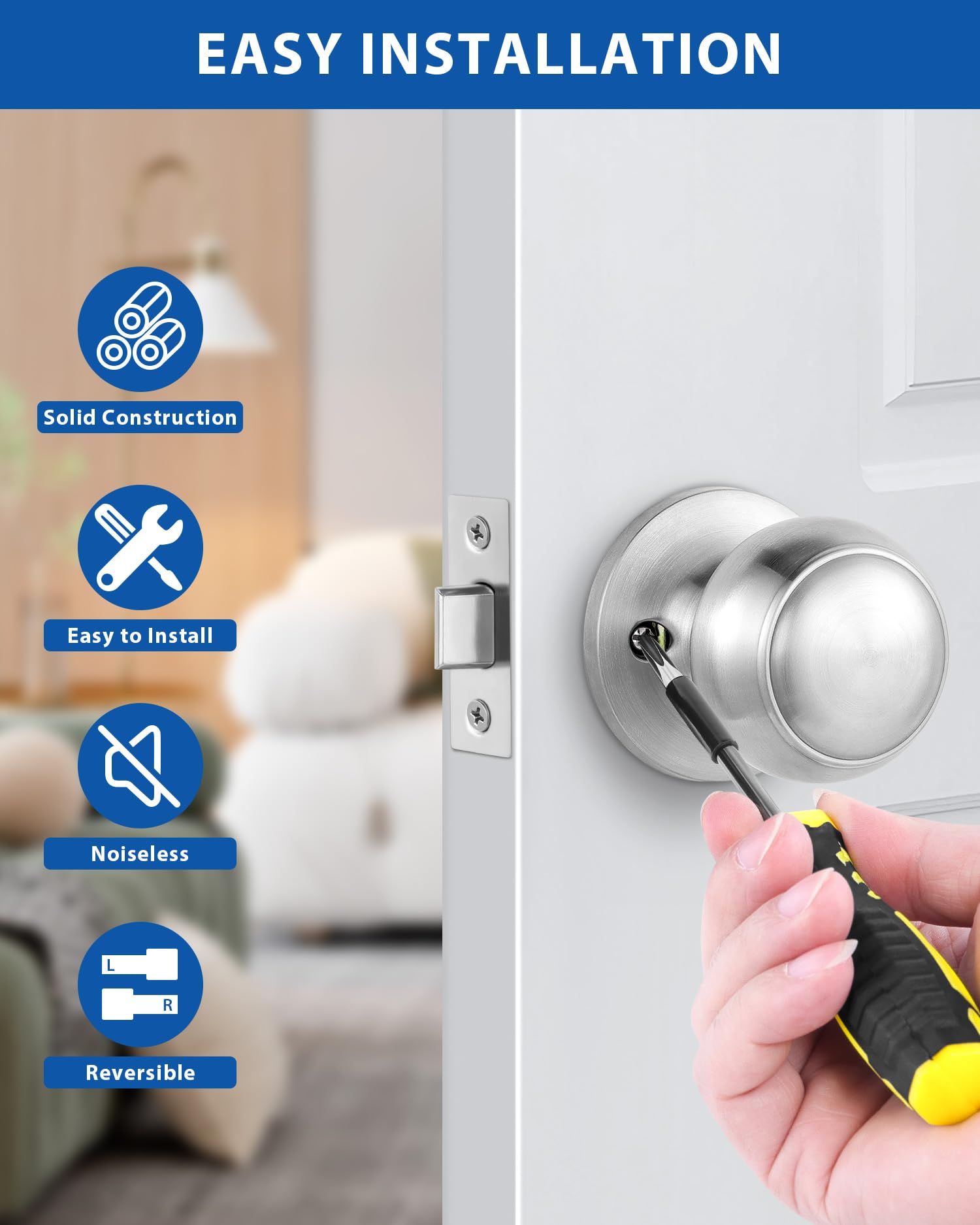 Lanwandeng satin-nickel finish pack ideal for interior hall doors.
