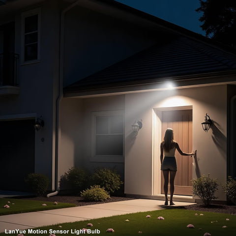 LanYue motion sensor bulb in garage keeps workspace lit on movement.