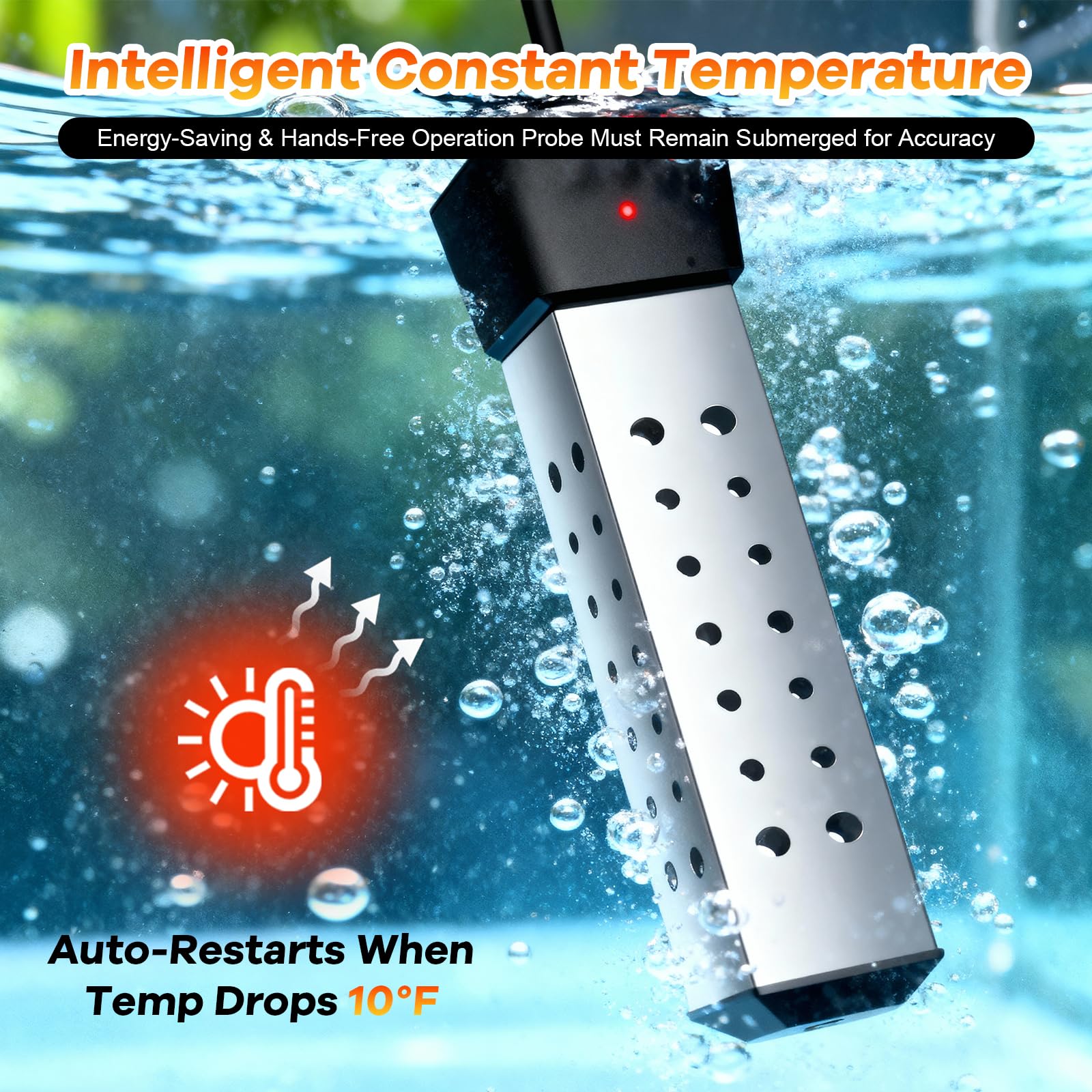 Laoaivena 2000W heater delivers rapid warmth for tubs and small pools.