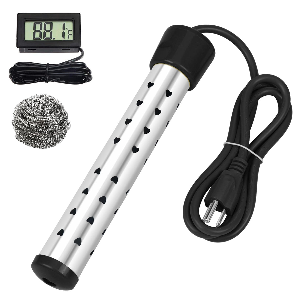 Laoaivena immersion heater front view for quick, portable bath heat