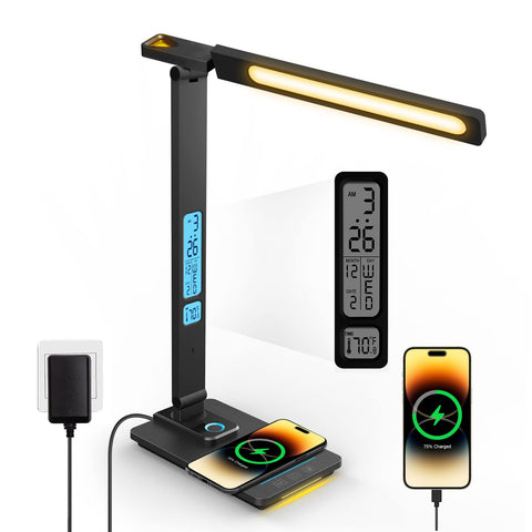 LAOPAO LED desk lamp front view with wireless charger for a tidy workspace
