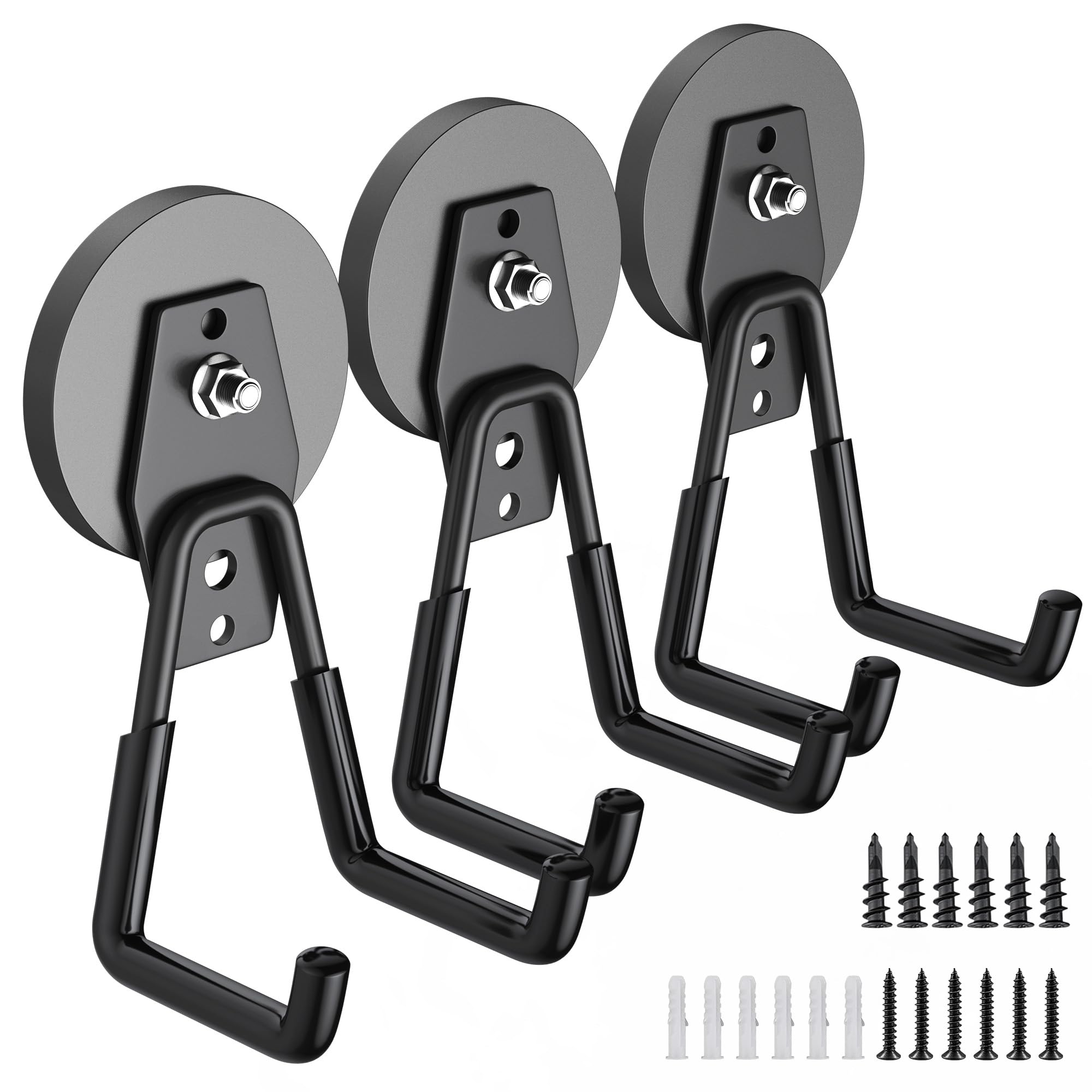 Laowu 3Pcs magnetic hooks mounted on wall showing clutter-free space and quick accessibility.