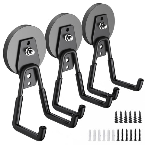 Laowu 3Pcs magnetic hooks mounted on wall showing clutter-free space and quick accessibility.