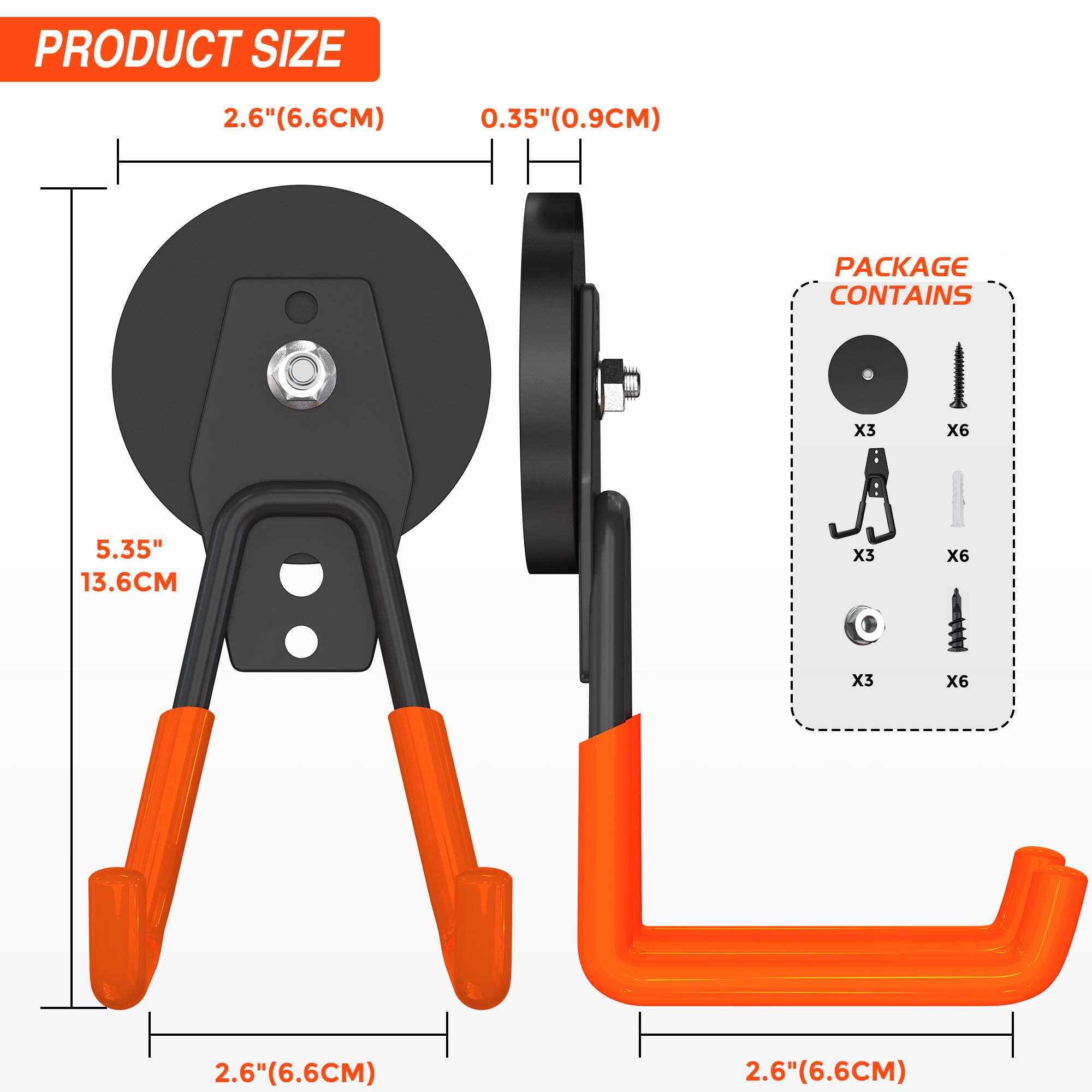 Laowu 3pcs magnetic hook set displayed on metal panel for garage storage.