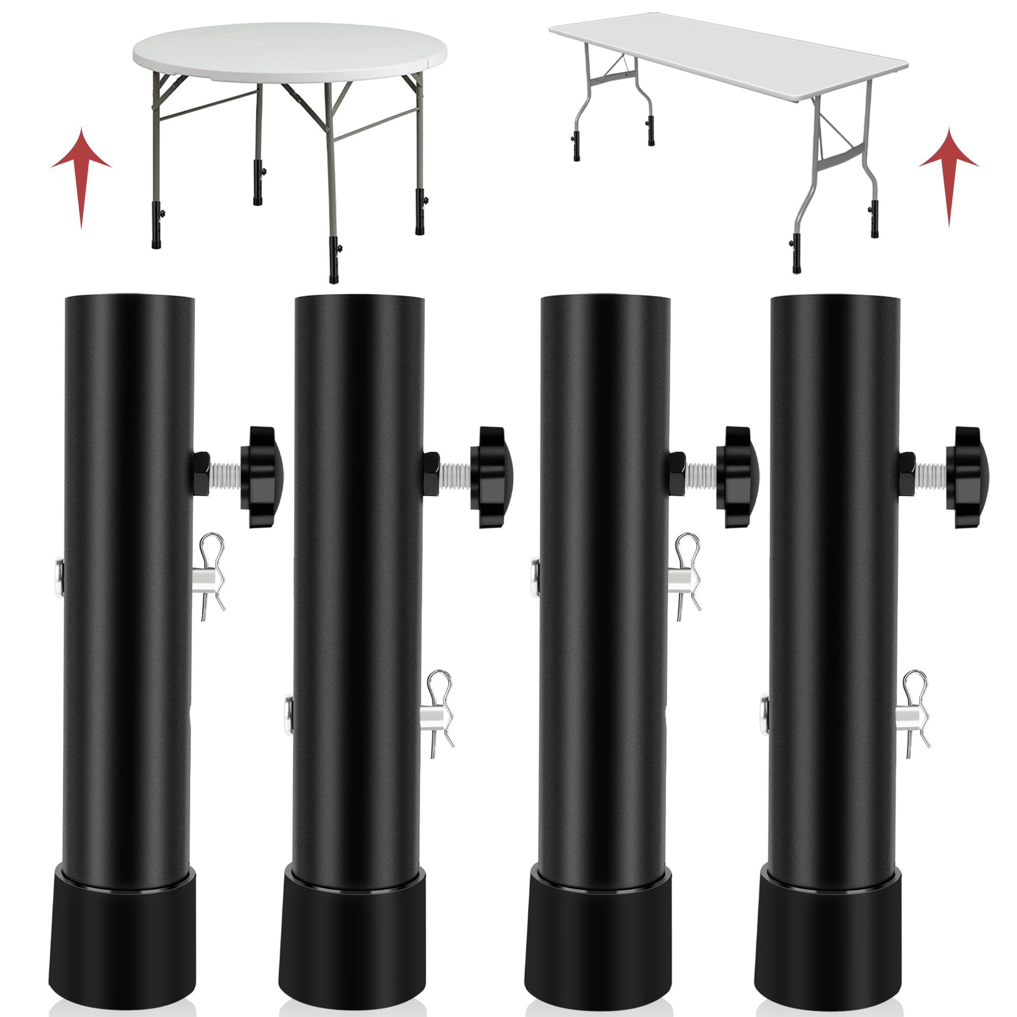 Laowu 4-pack extenders installed on folding table for stable height.