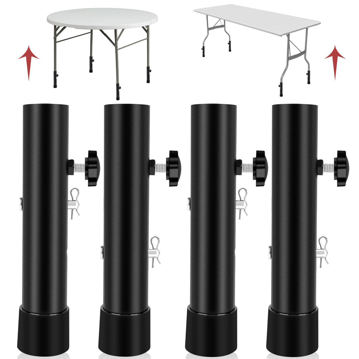 Laowu 4-pack extenders installed on folding table for stable height.