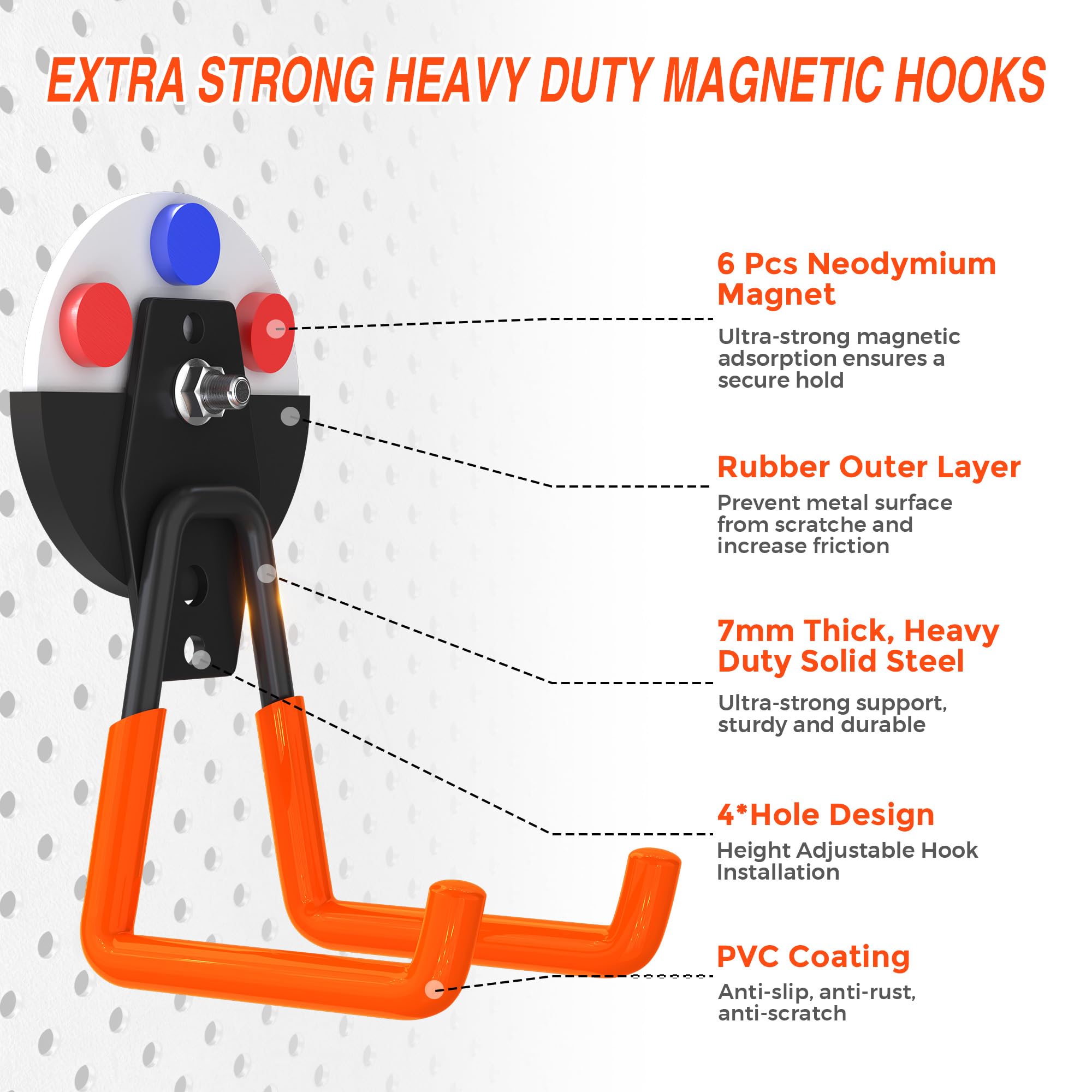 Laowu magnetic hook with rubber-coated base protects surfaces during use.